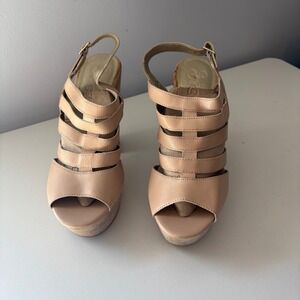 Seychelles Women 9 Platform Sandals Tan Leather Strappy Block 5" Heel